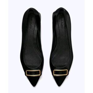 Tory Burch Georgia Point Toe Black Water Snake Heels Flats 6.5